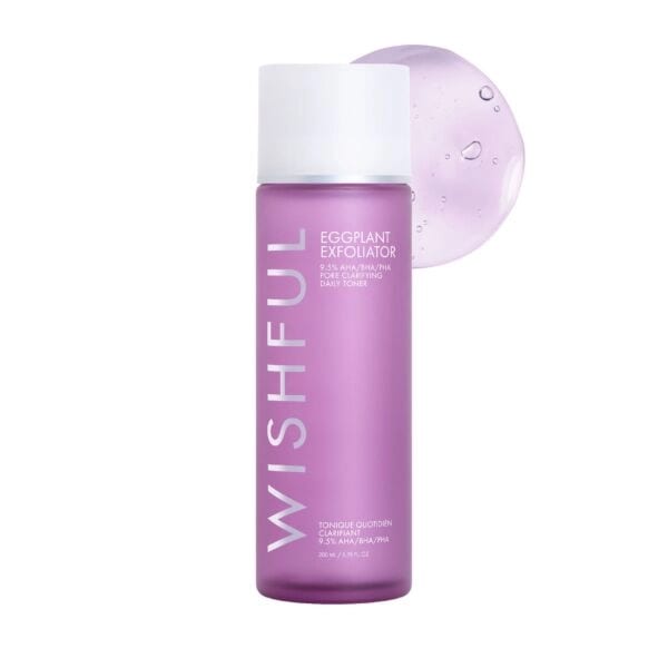 هدى بيوتي WISHFUL Eggplant Exfoliator: 9.5% AHA, BHA & PHA Pore Clarifying Daily Toner, 200mlمقشر الباذنجان من ويشفول: تونر يومي لتنقية المسام يحتوي على 9.5% AHA وBHA وPHA، 200 مل