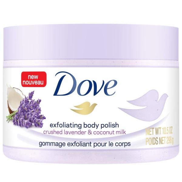 Dove, Exfoliating Body Polish, Crushed Lavender & Coconut Milk دوف، مقشر للجسم، بخلاصة اللافندر المطحون وحليب جوز الهند