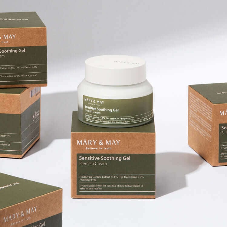 Mary&May Sensitive Soothing Gel Blemish Cream 70g جل مرطب ماري اند ماي المهدئ للبشرة الحساسة، كريم لعلاج العيوب، 70 غرام