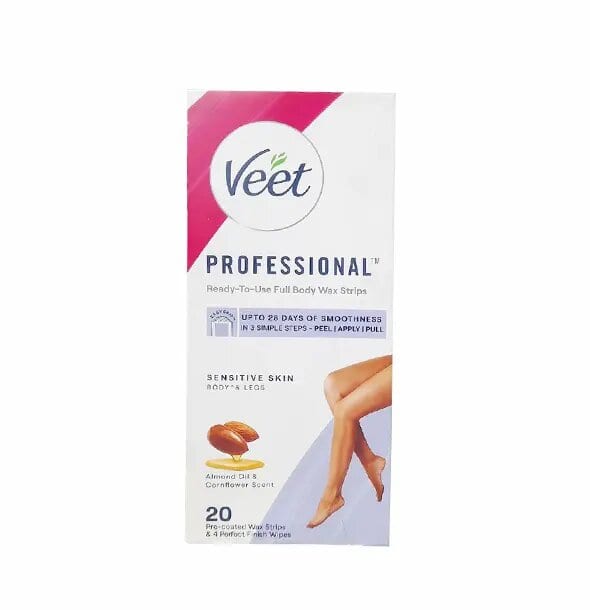 شرائح شمع فيت لكامل الجسم للبشرة الحساسة (20 شريحة) فرنسي Veet Professional Wax Strips Kit - For Sensitive Skin