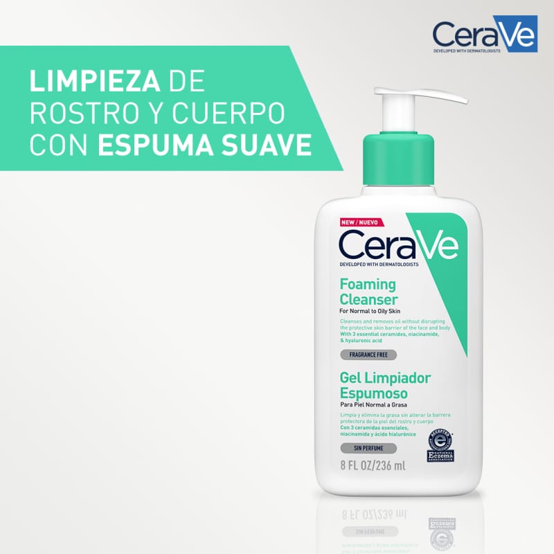 Cerave foaming facial cleanser for normal to oily 236 ml سيرافي غسول للبشرة العادية والدهنية الاصدار الفرنسي