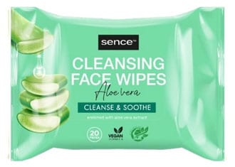 SENCE Face Cleansing Wipes Aloe Vera 20pcs مناديل تنظيف الوجه من سينس بخلاصة الصبار، 20 قطعة
