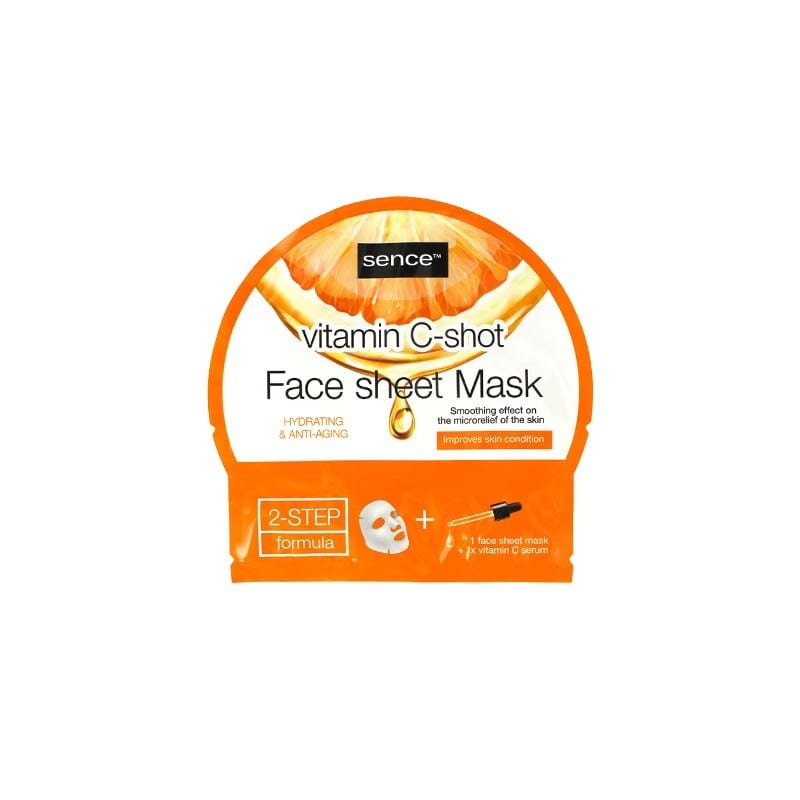 SENCE Face Sheet Mask Vitamin C 20ml & Shot 5ml قناع الوجه الورقي من سينس بفيتامين سي 20 مل و 5 مل