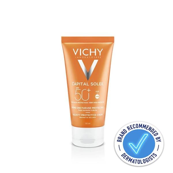 كريم واقي شمس ايديال سولاي بعامل حماية 50SPF من فيتشي - Capital Soleil Velvety Sun Cream Skin Perfecting