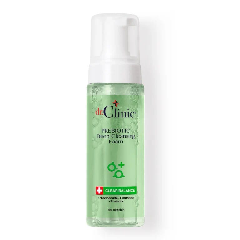 Prebiotic Deep Cleansing Foam Clear balance - 160mb دكتور كلينيك رغوة تنظيف بريبيوتيك للبشرة الدهنية (أخضر)