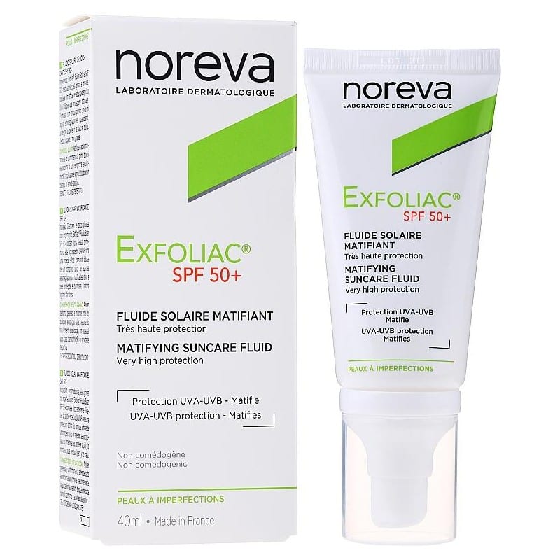 Noreva Exfoliac Matifying Suncare Fluid SPF 50+ - 40 ml | نوريفا واقي شمسي للبشرة الدهنية والمعرضة لحب الشباب مع عامل حماية من الشمس 50 - 40 مل