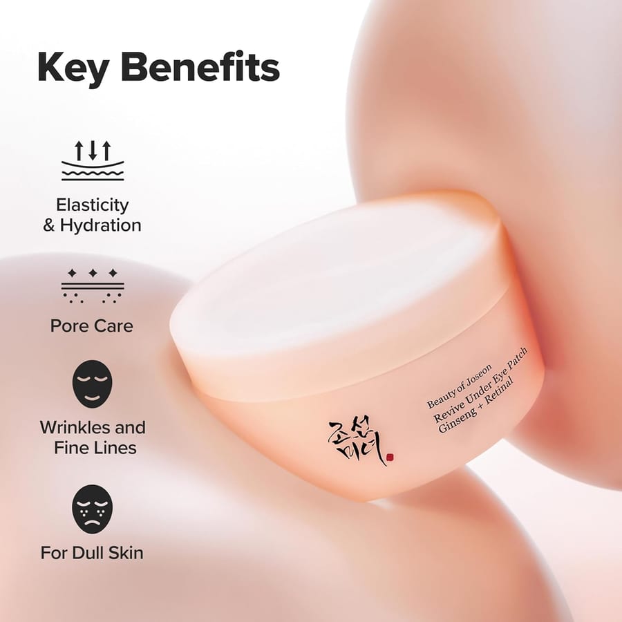 لصقات بيوتي أوف جوسون لإنعاش منطقة تحت العين، تحتوي على الجينسنغ والريتينول، 60 لصقة Beauty of Joseon Revive Under Eye Patch Ginseng + Retinal 60patches