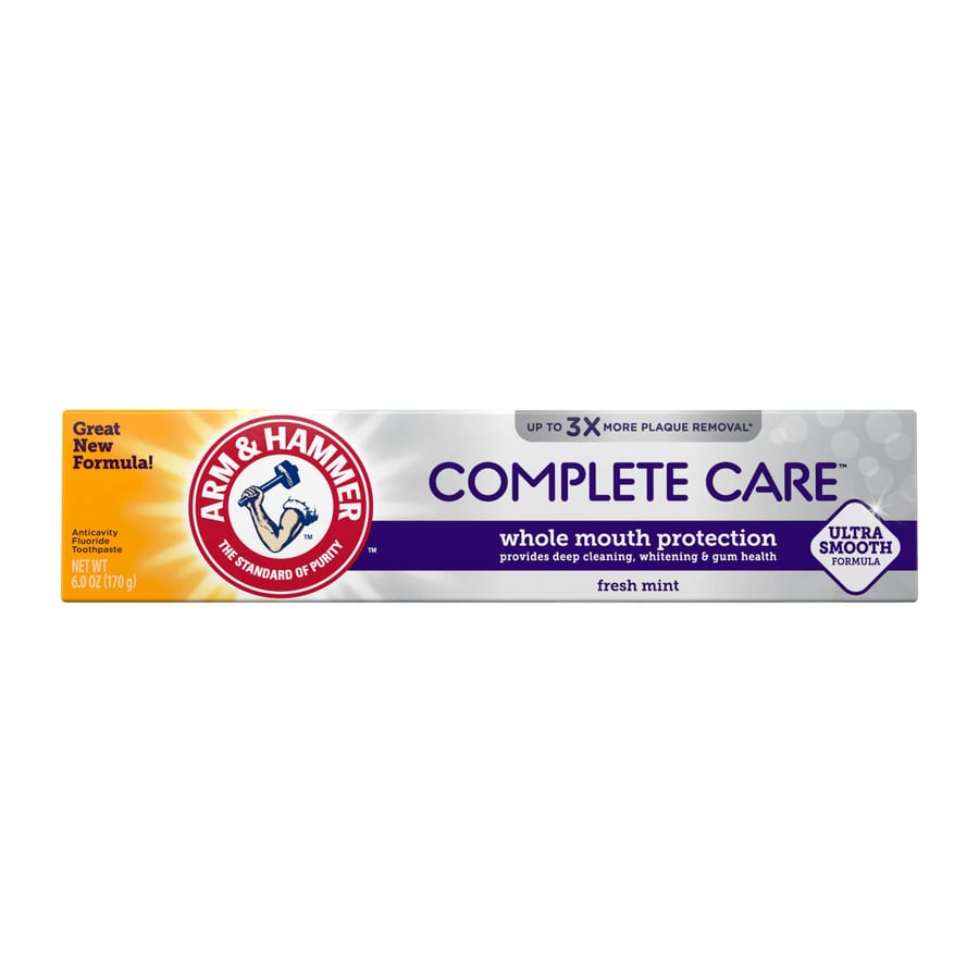 ARM & HAMMER Complete Care Toothpaste, Teeth Whitening Toothpaste170g معجون أسنان آرم آند هامر للعناية الكاملة، معجون أسنان لتبييض الأسنان، يحتوي على الفلورايد، حماية كاملة للفم، بنكهة النعناع المنعش