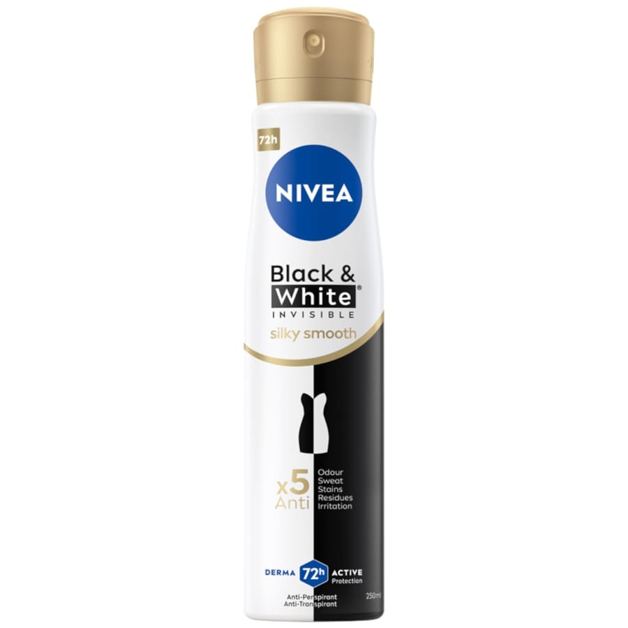 NIVEA Antiperspirant Black&White Invisible Silky Smooth Spray 250 ml مزيل عرق نيفيا بلاك آند وايت بخاخ ناعم حريري غير مرئي 250 مل