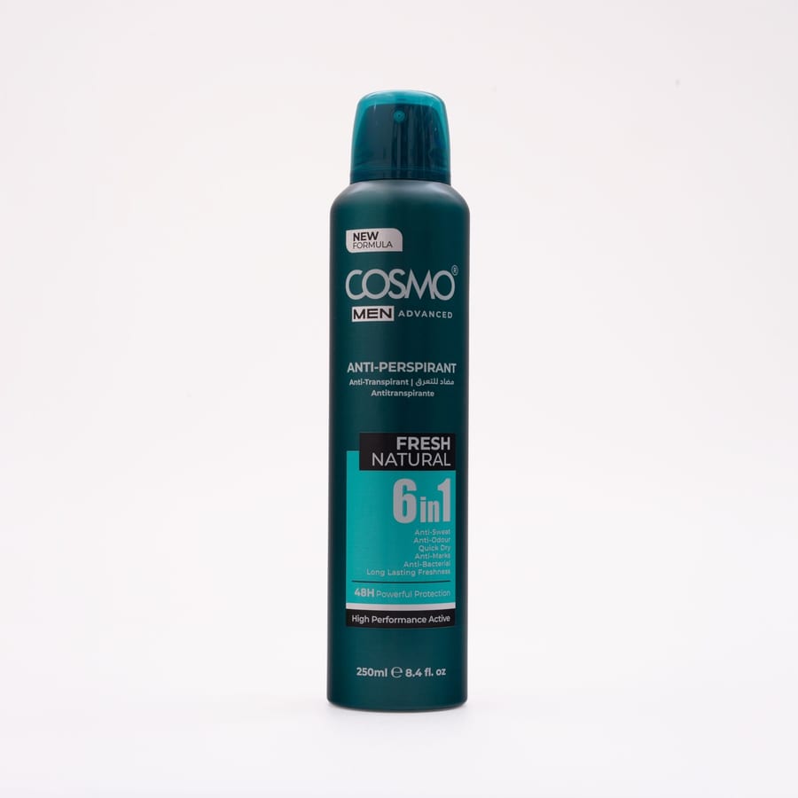 COSMO MEN ADVANCED ANTI-PERSPIRANT FRESH NATURAL 6IN1 250ml كوزمو رذاذ مانع للتعرق 250 مل