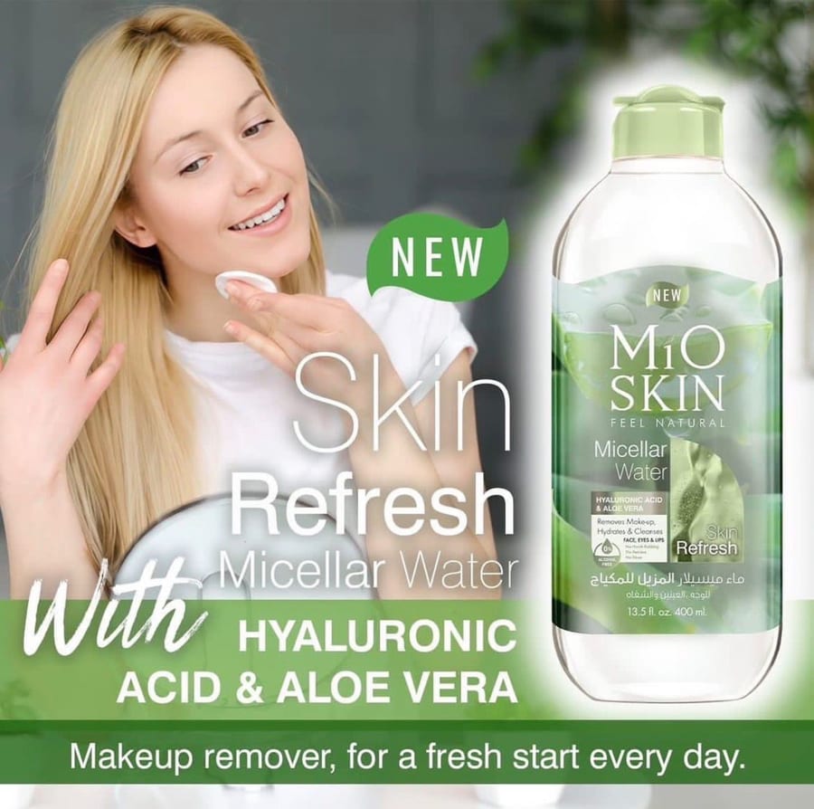 Mio Skin Micellar Water Hyaluronic Acid & Aloe Vera SKIN Refresh 400ml مايو سكن ميسيلار مزيل مكياج للوجه والعينين والشفاه
