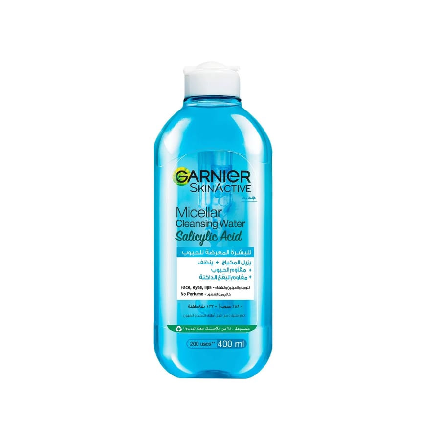 Garnier Fast Clear Micellar Water With Salicylic Acid For Acne Prone Skin 400ml غارنييه ماء ميسيلار سريع النقاء مع حمض الساليسيليك للبشرة المعرضة لحب الشباب