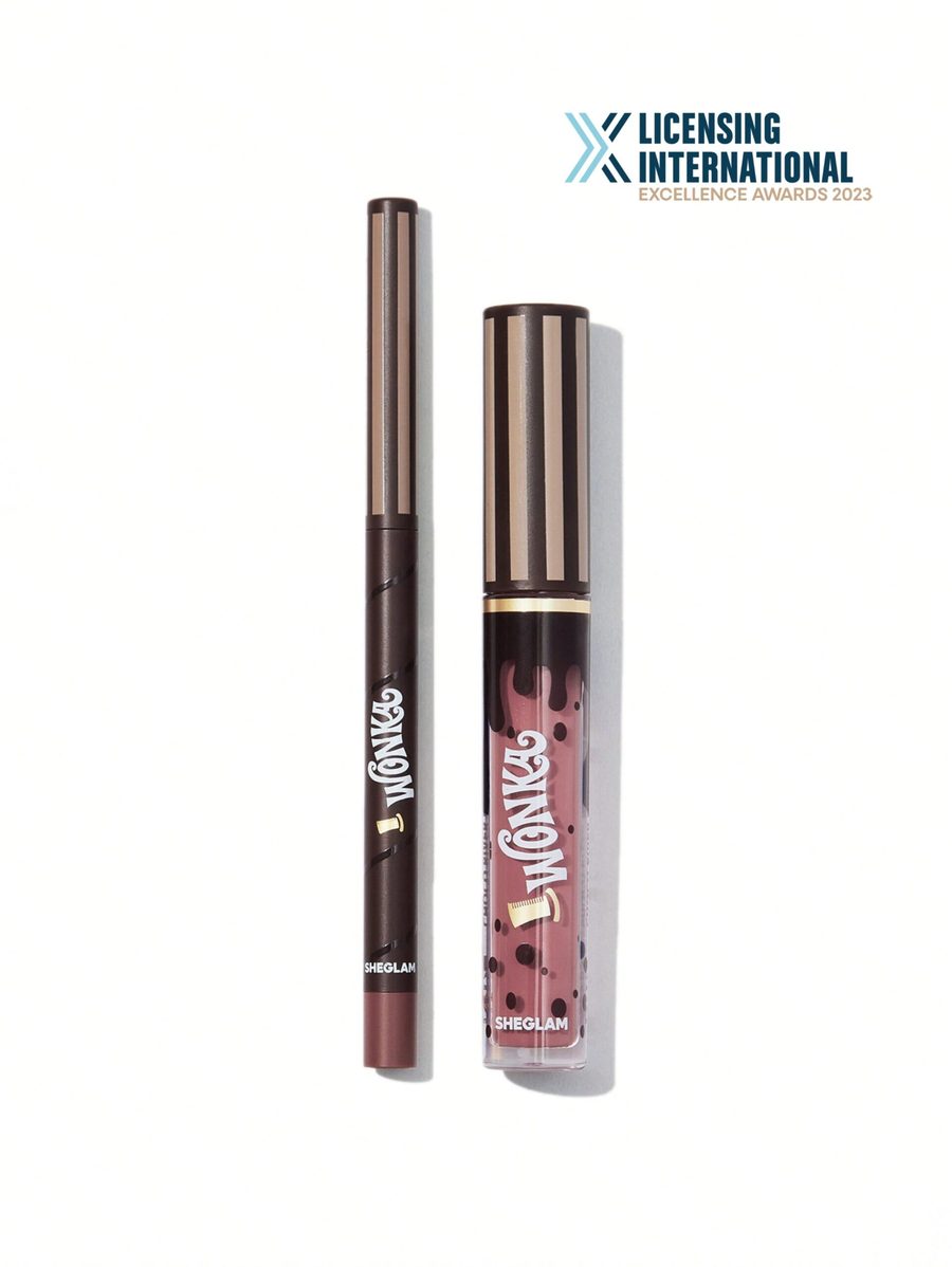 مجموعة أحمر شفاه ومحدد شفاه من شيكلام ويلي ونكا كوكو كيس Cookies N Milk SHEGLAM Willy Wonka Cocoa Kiss Lipstick & Lip Liner Set