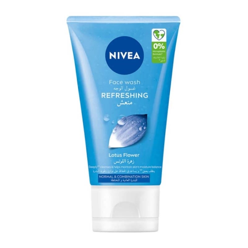 Nivea Refreshing Face Wash for Normal & Combination Skin 150ml نيفيا غسول وجه منعش بزهرة اللوتس ينقي البشرة بعمق-150 مل