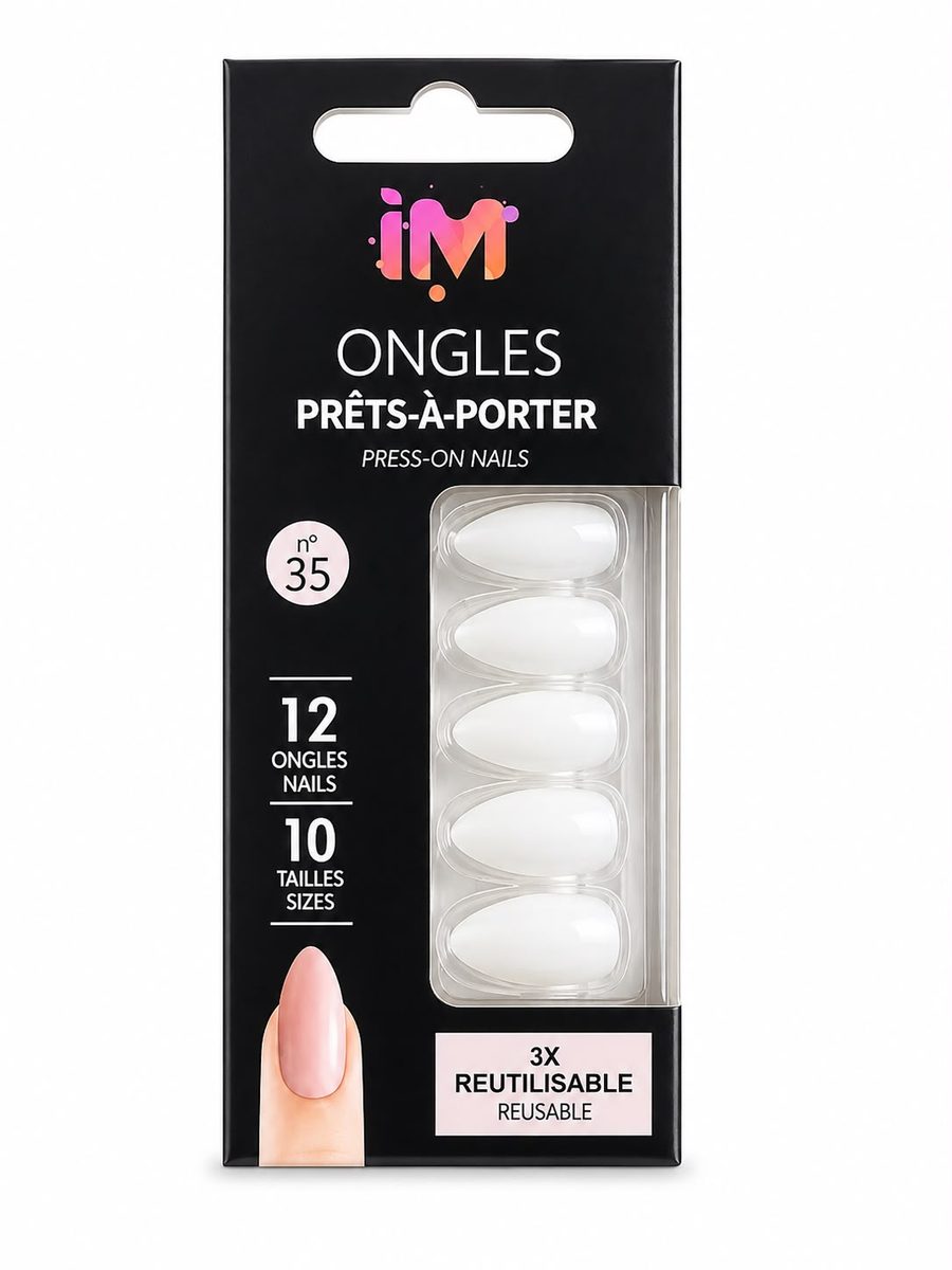 iM nails - اظافر مدببة لون ابيض مات