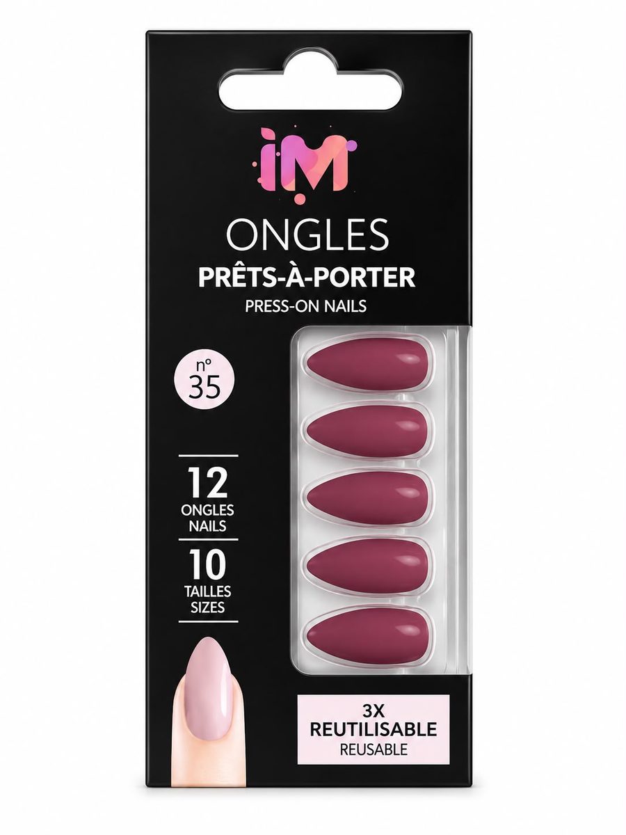 iM nails - اظافر مدببة لون احمر غامق مات