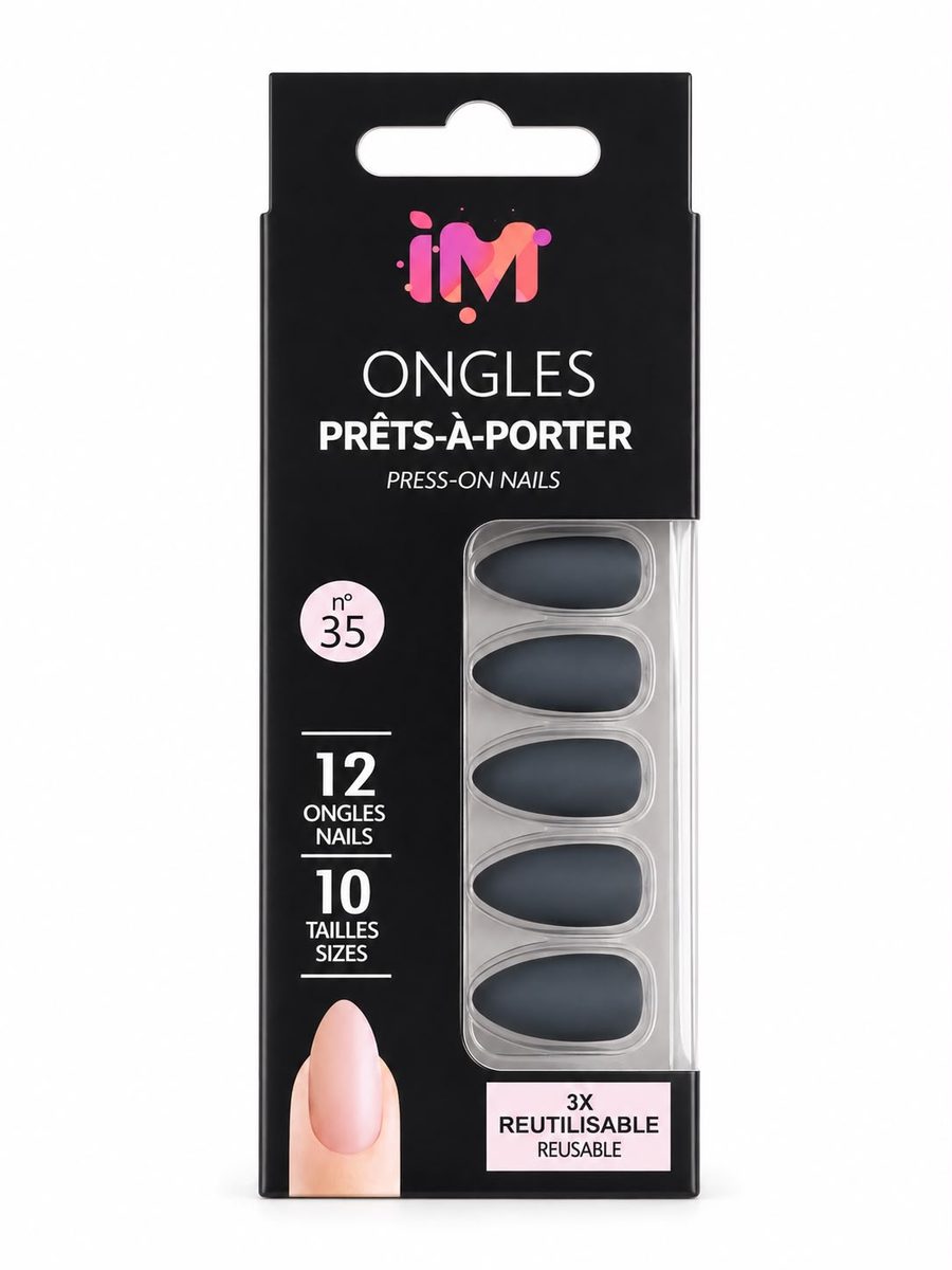 iM nails - اظافر مدببة لون رصاصي غامق مات