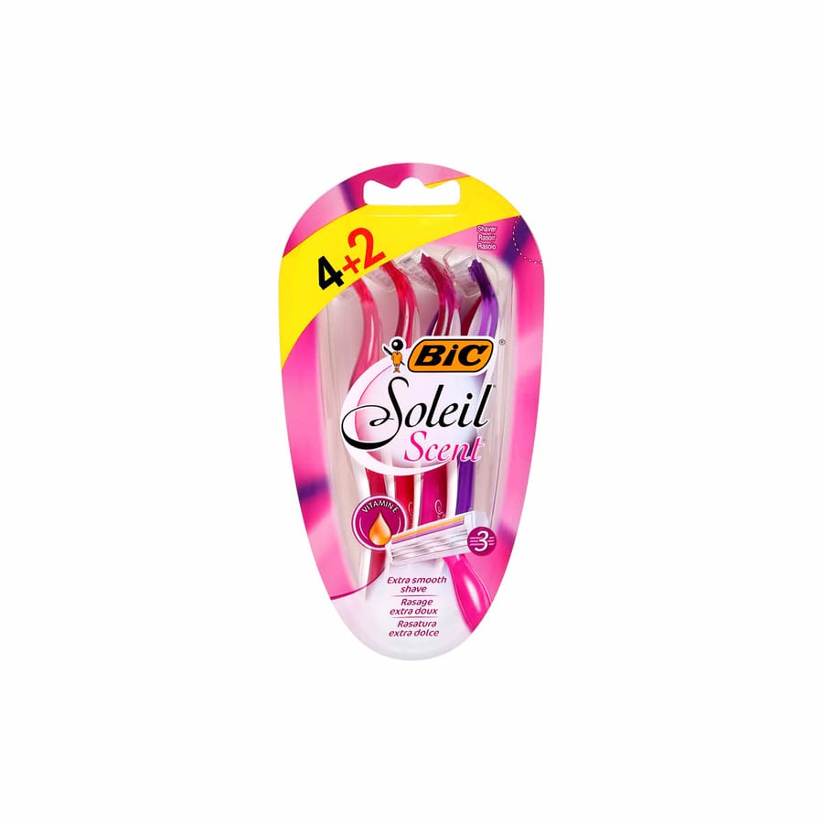 شفرات حلاقة سوليل المعطرة للنساء من بيك، 6 قطع Bic Shavers Soleil Scent Blister 4+2