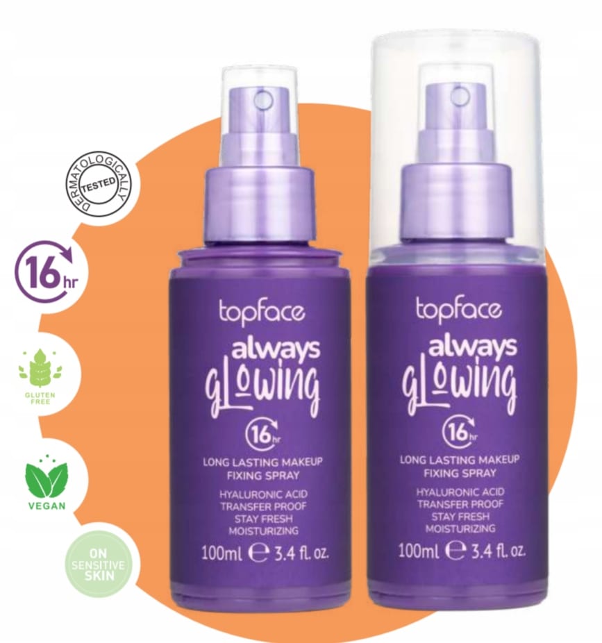 Top Face Always Glowing Fixing Spray 100 ml - توب فيس - بخاخ تثبيت المكياج المتوهج يدوم 16 ساعة
