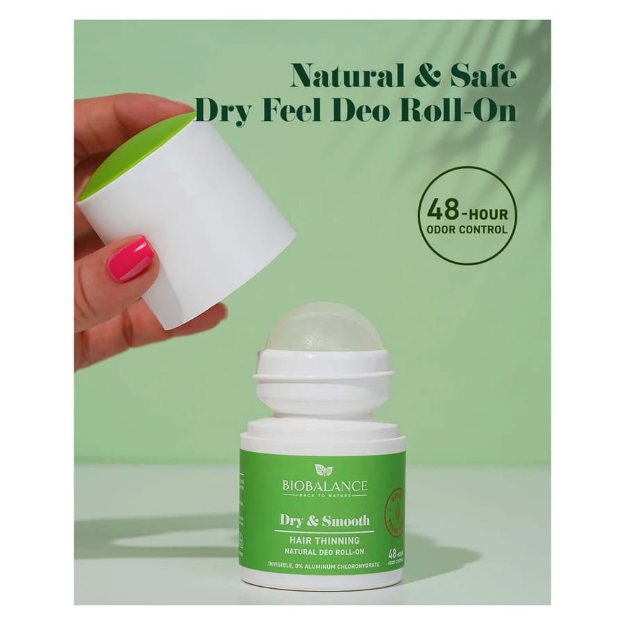Bio Balance Dry & Smooth Hair Thinning Natural Deodorant Roll-On - 50ml | بايو بالانس مزيل تعرق رول بمكونات طبيعية - 50 مل