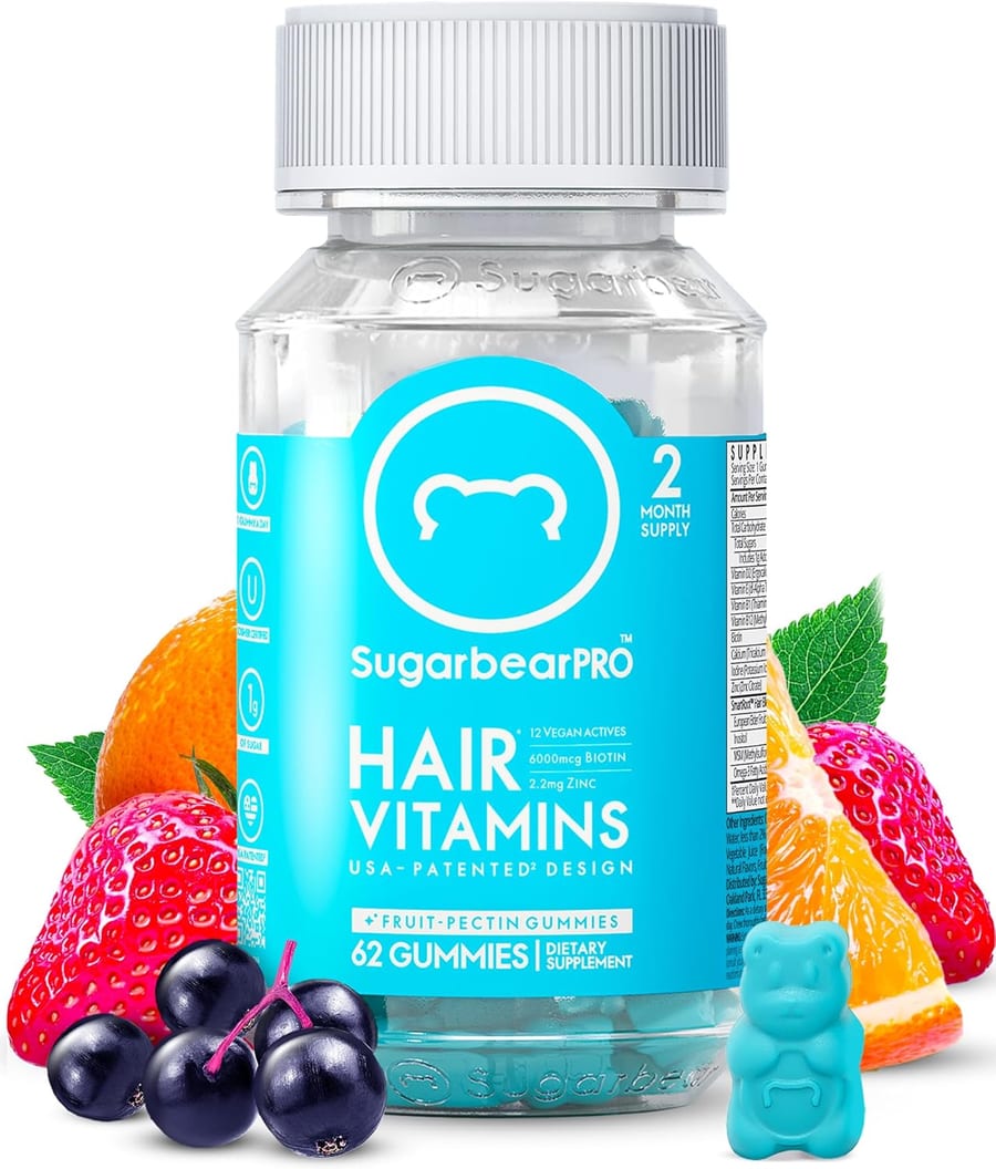 SUGARBEAR PRO Hair Vitamins(2 Month Supply) 62 Gummies Dietary Supplement فيتامينات الدب للشعر والبشرة والاظافر من شوكربير هير